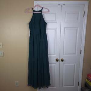 Azazie Joy Pine A-Line Pleated Chiffon Dress Size A14